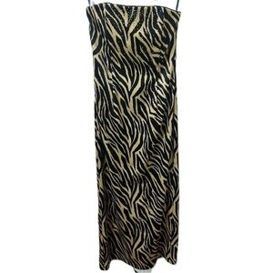 Jessica McClintock for Gunne Sax Satin Zebra Print Dress